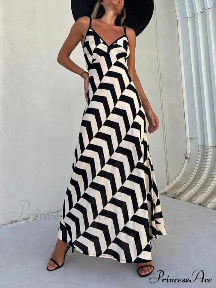 Unique Ethnic Print Charming Suspender Cut Maxi Dress Dresses