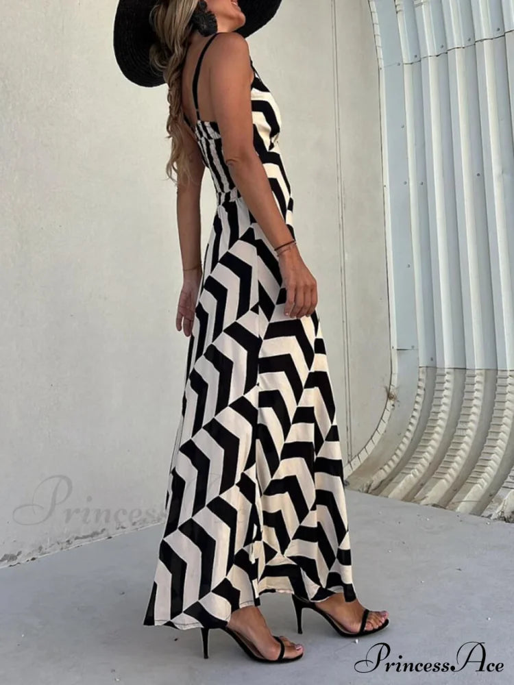 Unique Ethnic Print Charming Suspender Cut Maxi Dress Dresses