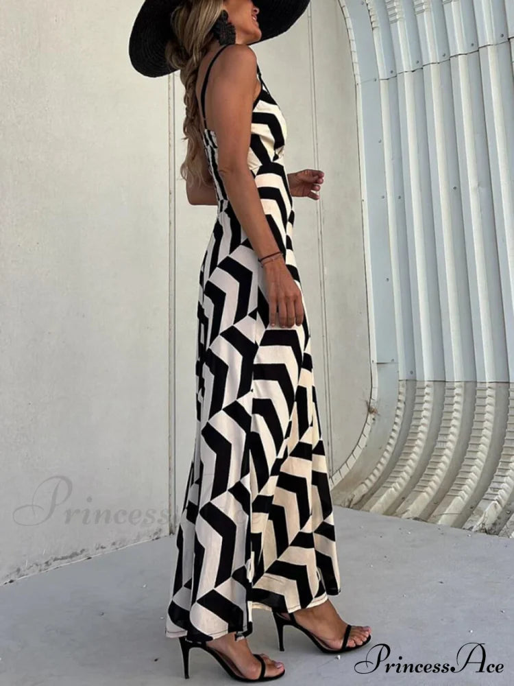 Unique Ethnic Print Charming Suspender Cut Maxi Dress Dresses