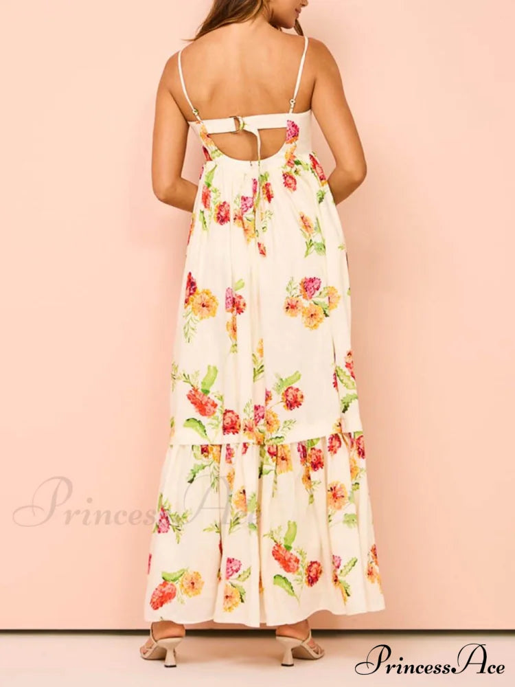 Unique Floral Print Halter Graceful Backless Extra Maxi Dress Dresses