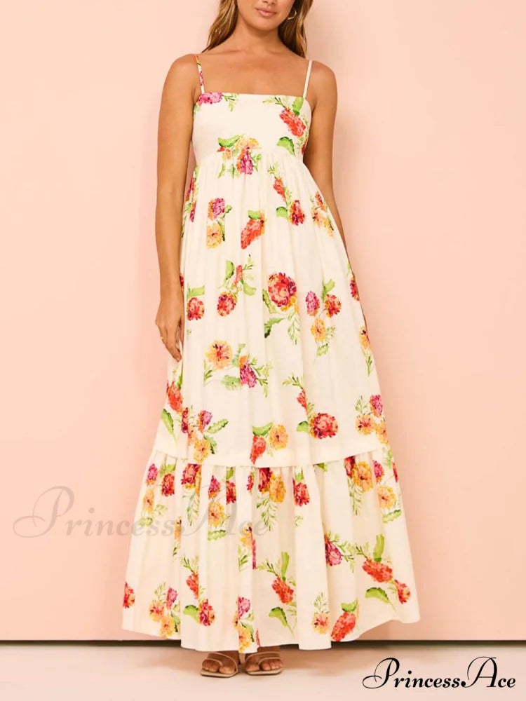 Unique Floral Print Halter Graceful Backless Extra Maxi Dress Dresses