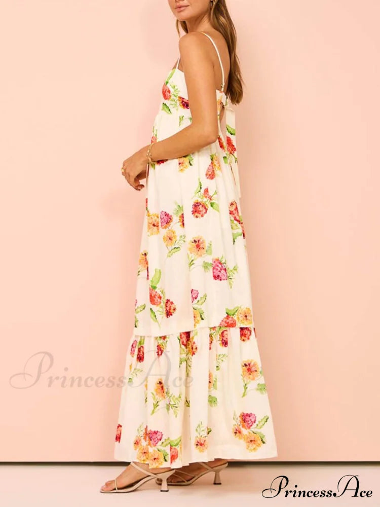 Unique Floral Print Halter Graceful Backless Extra Maxi Dress Dresses