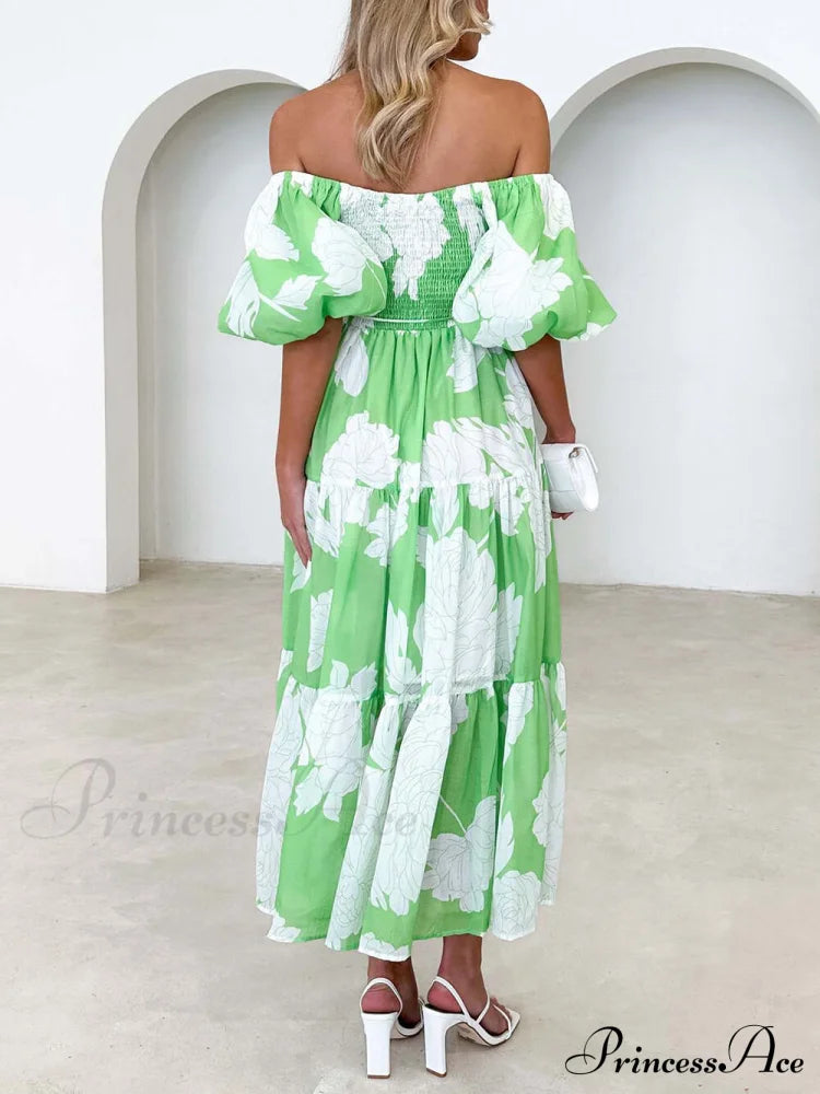 Unique Floral Print Patchwork Graceful Up Pleated Maxi Dress Dresses