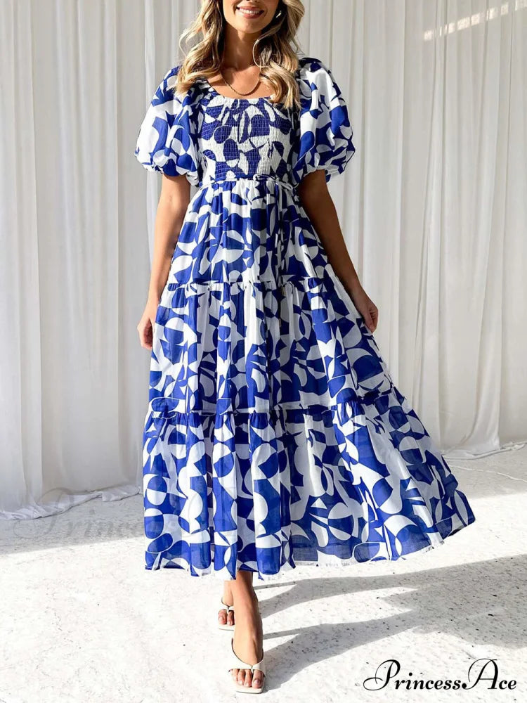 Unique Floral Print Patchwork Graceful Up Pleated Maxi Dress Dresses