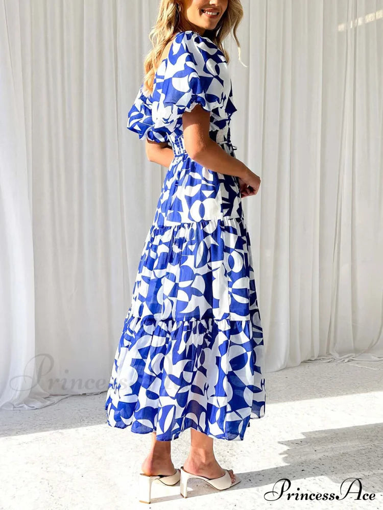 Unique Floral Print Patchwork Graceful Up Pleated Maxi Dress Dresses