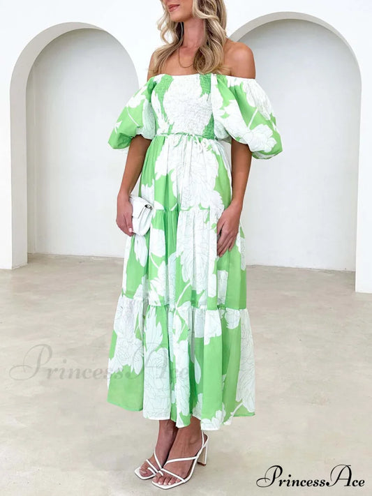 Unique Floral Print Patchwork Graceful Up Pleated Maxi Dress Dresses