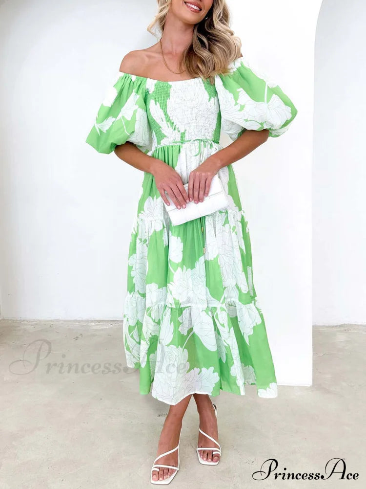 Unique Floral Print Patchwork Graceful Up Pleated Maxi Dress Dresses