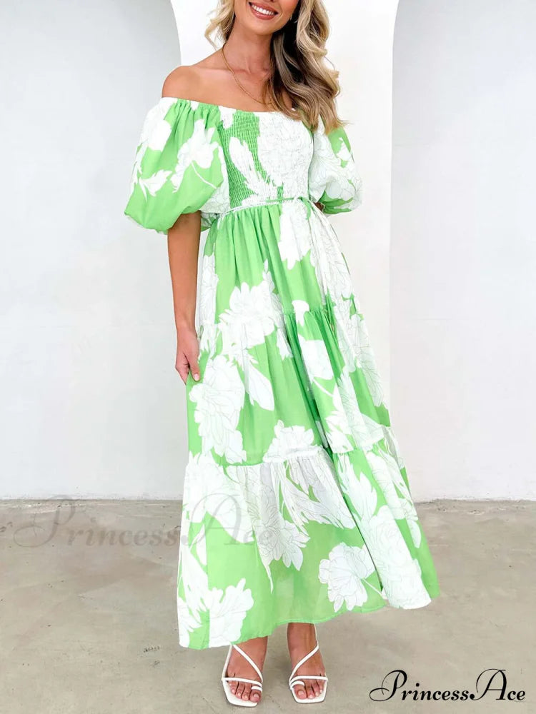 Unique Floral Print Patchwork Graceful Up Pleated Maxi Dress Dresses