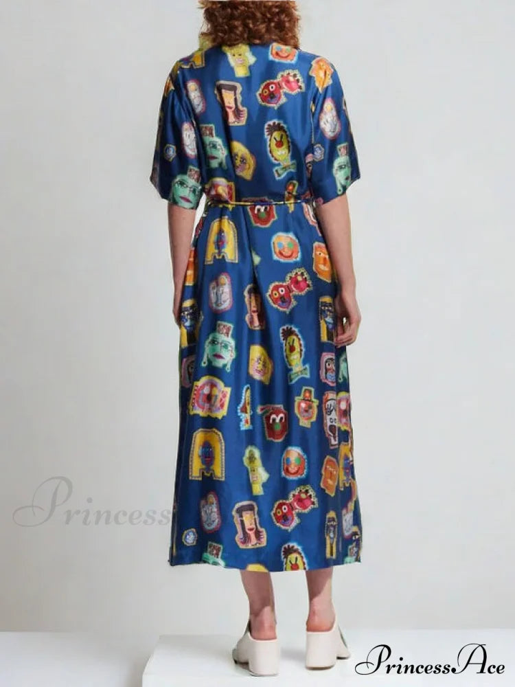 Unique Graffiti Fun Charming Print Midi Dress Dresses