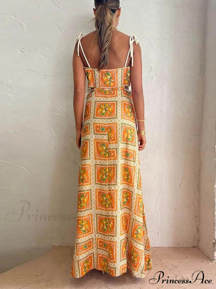 Unique Lemon Stylish Print Strappy Dress Dresses