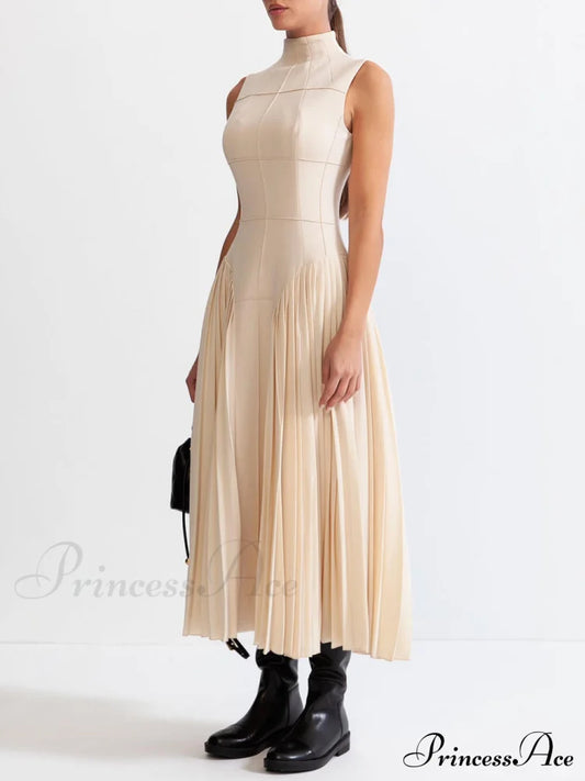 Unique Pleated Paneled Charming Sleeveless Midi Dress Dresses