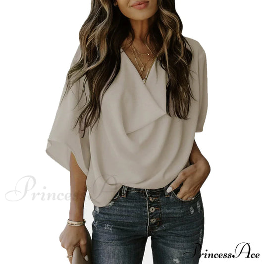 Women's Blouse Plain V Neck Basic Tops Almond __stock:200 clothes refund_fee:1200 tops