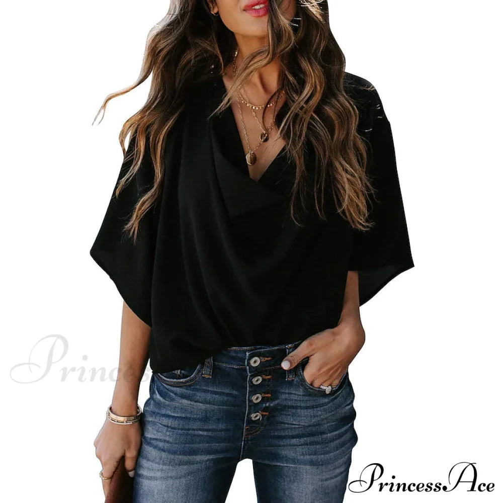 Women's Blouse Plain V Neck Basic Tops Black __stock:200 clothes refund_fee:1200 tops