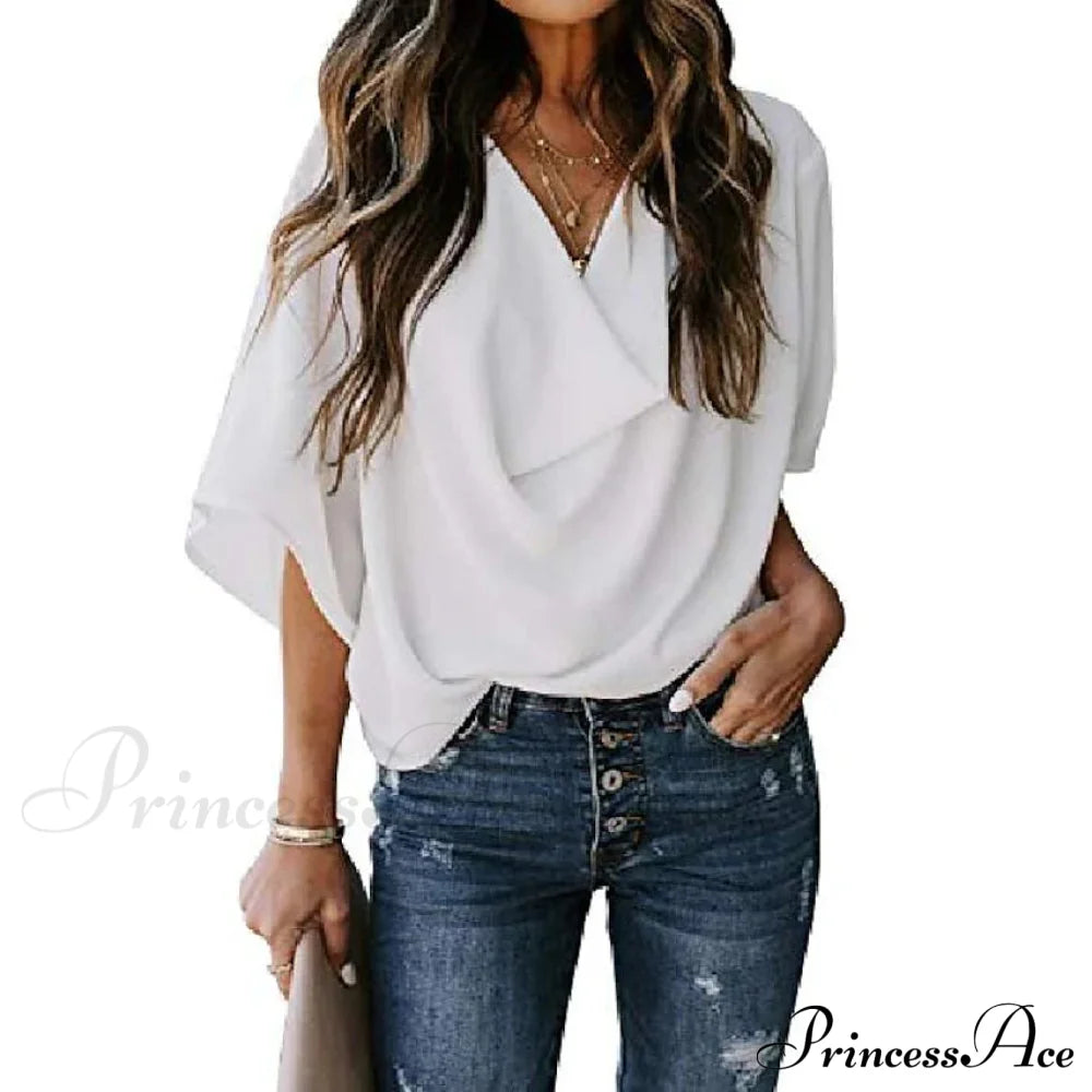 Women's Blouse Plain V Neck Basic Tops White __stock:200 clothes refund_fee:1200 tops