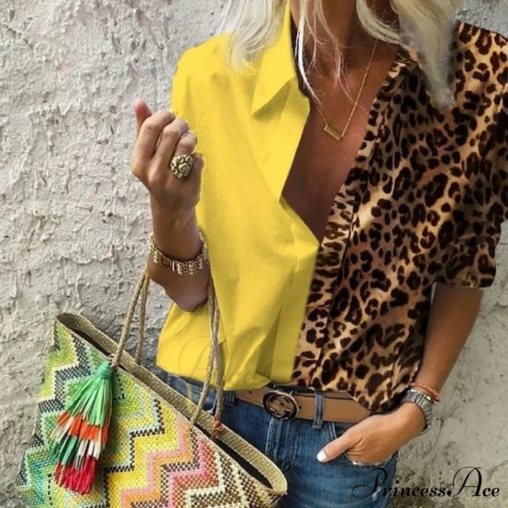 Women's Autumn Casual Deep V Neck Top Yellow __stock:50 clothes refund_fee:800 tops