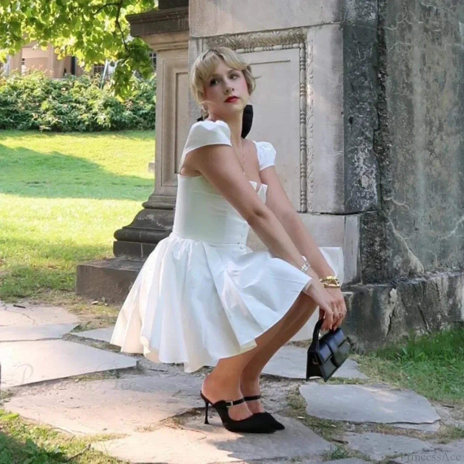 V Neck Cape Sleeve Fluffy White Mini Dress minidress-250223