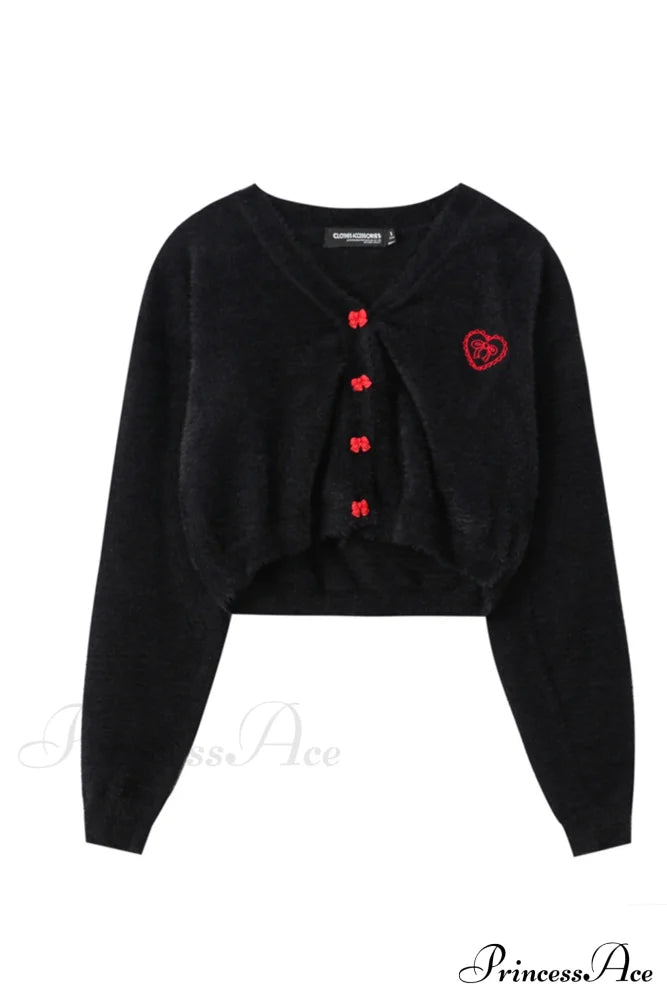 V Neck Color Solid Cardigan Black / S Cardigans