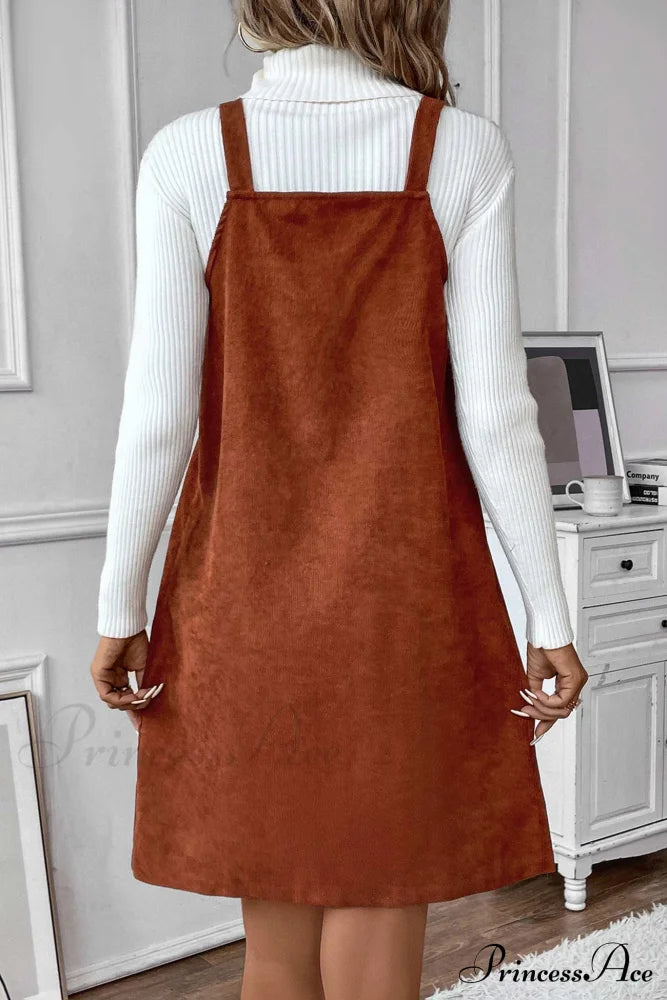 V Neck Corduroy Cami Dress Brown / Xl Mini Dresses