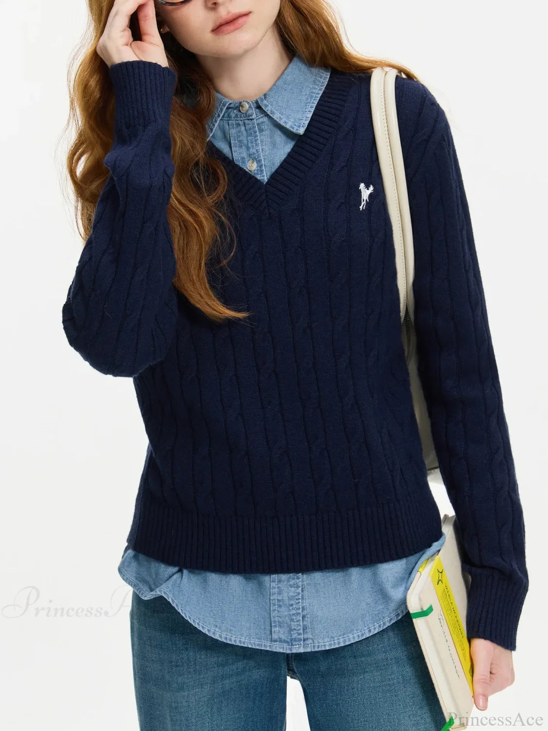 V-neck Embroidered Twisted Flower Sweater