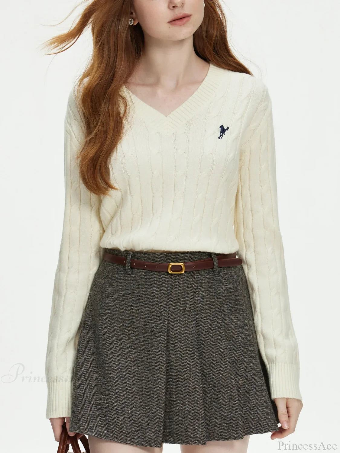 V-neck Embroidered Twisted Flower Sweater Ivory / XS