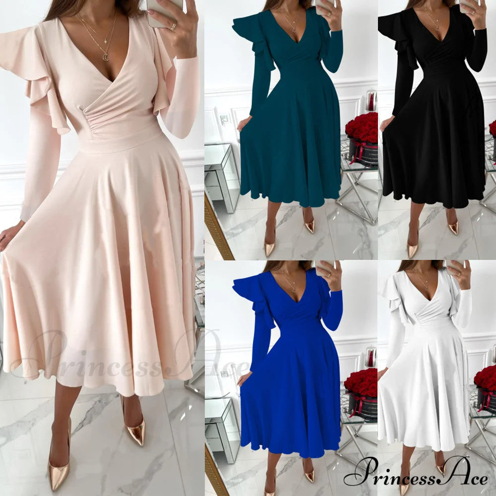 V-Neck Evening Fashion Party For Elegant - Split Gown Warm-Season With Women’s Side Clubwear