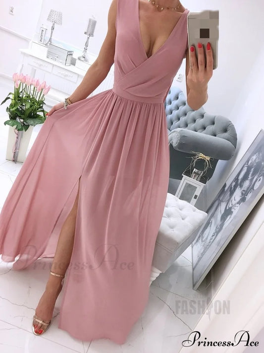 V-Neck Evening Fashion Party For Elegant - Split Gown Warm-Season With Women’s Side Clubwear