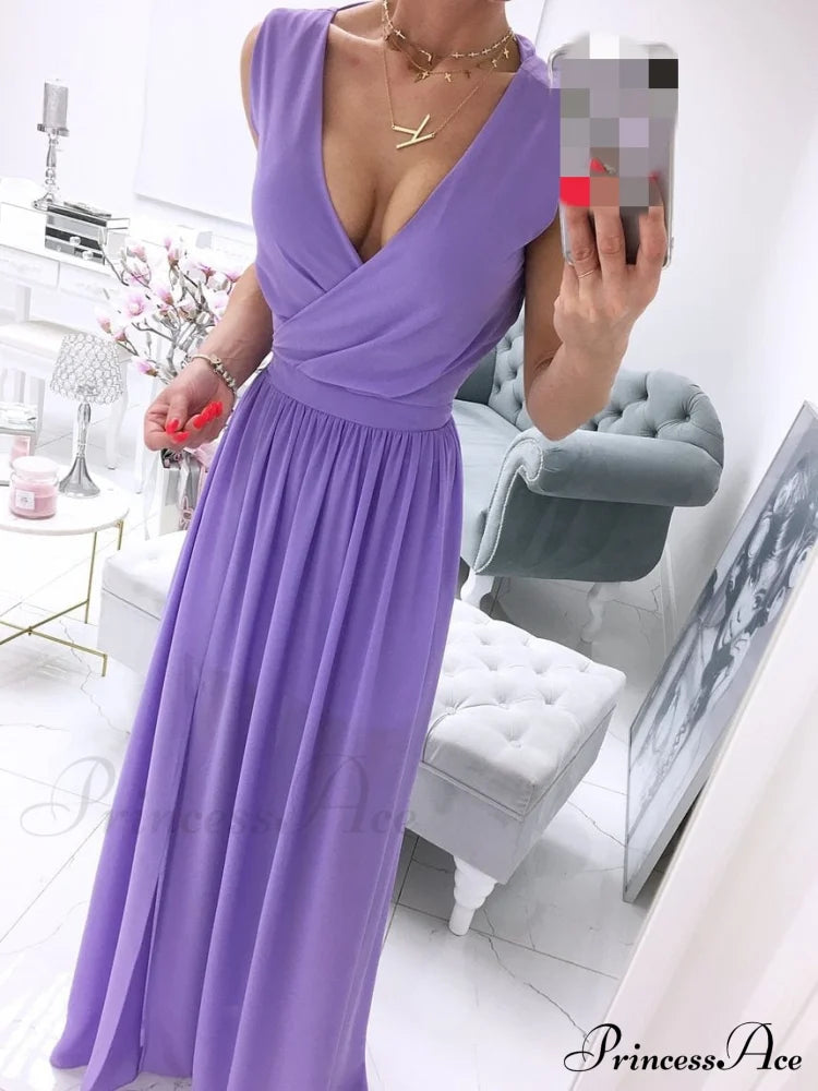 V-Neck Evening Fashion Party For Elegant - Split Gown Warm-Season With Women’s Side Clubwear