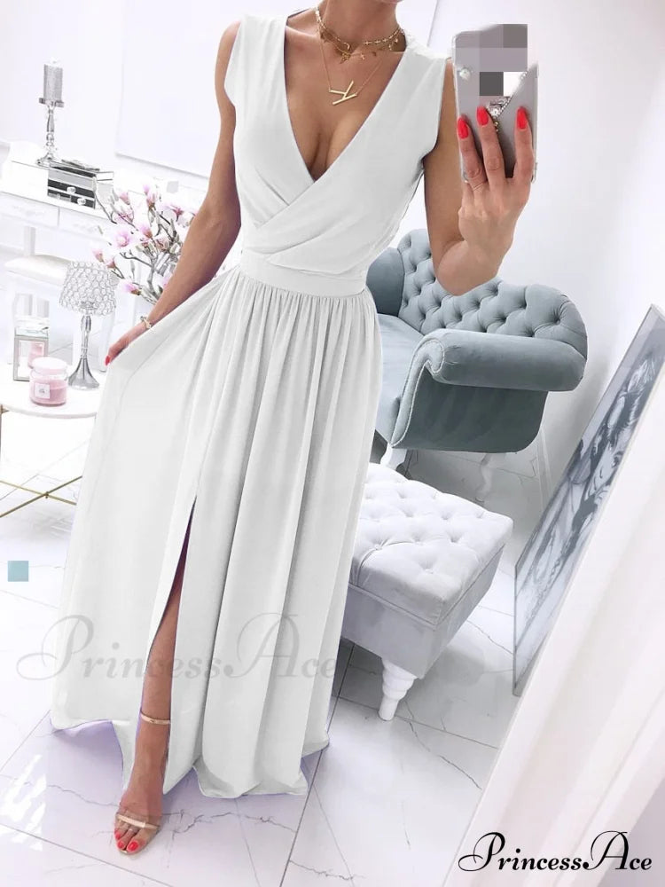 V-Neck Evening Fashion Party For Elegant - Split Gown Warm-Season With Women’s Side Clubwear