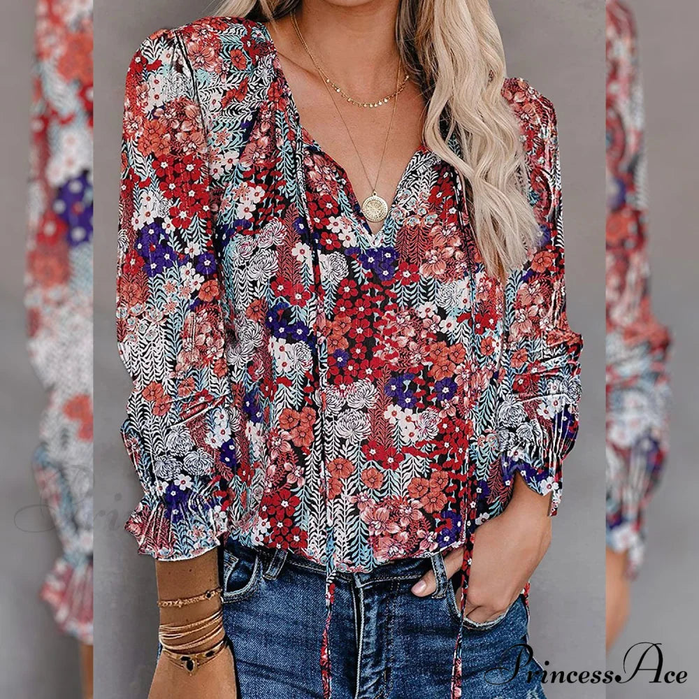 V-Neck Flowered Women’s Bohemian Dokotoo Top