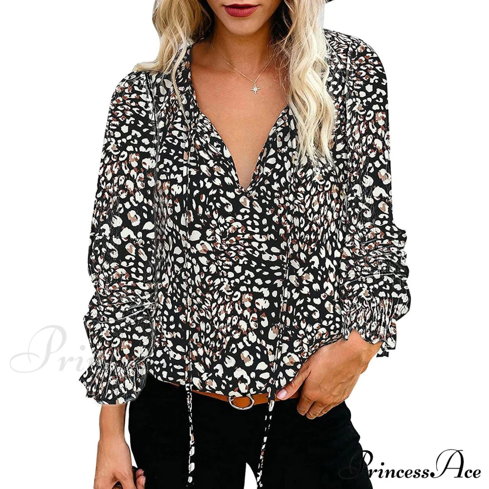 Dokotoo Women's Casual Boho Floral Printed V-Neck Top Black __stock:500 clothes refund_fee:800 tops