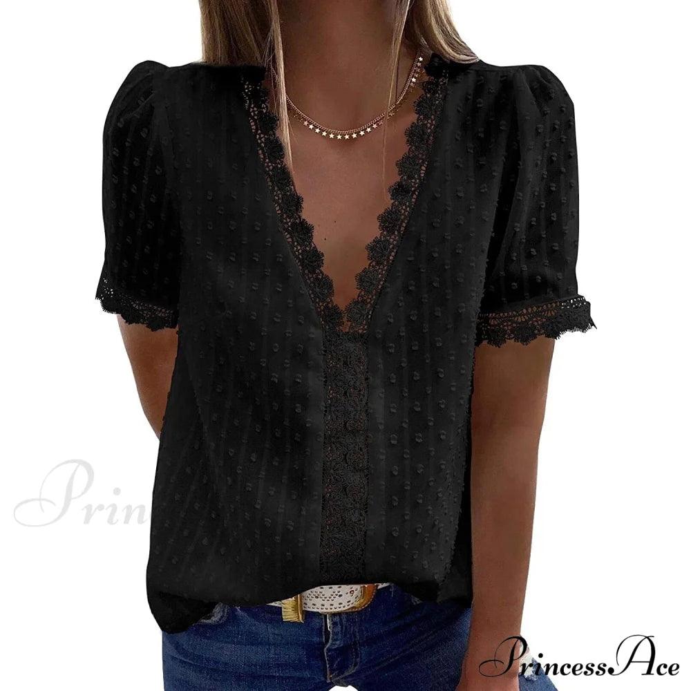 Women's Sexy Lace V-Neck Top Black __stock:200 clothes refund_fee:800 tops