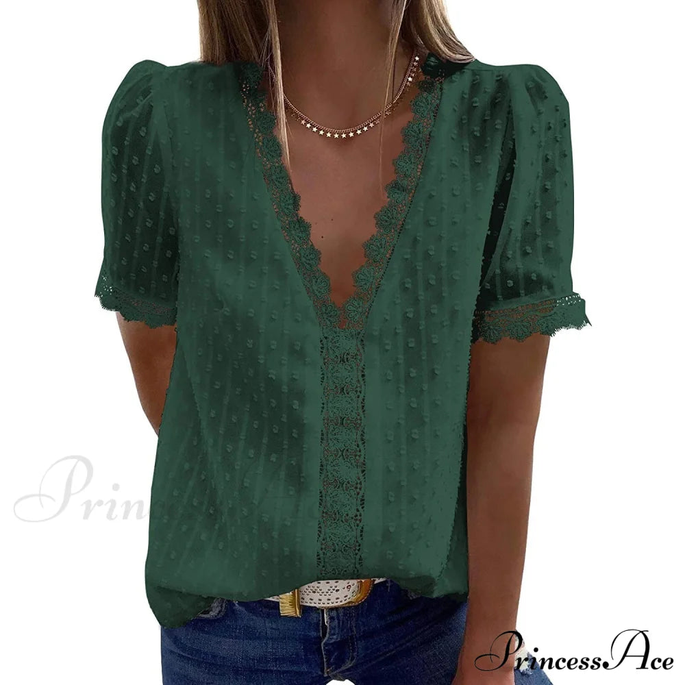 Women's Sexy Lace V-Neck Top Green __stock:200 clothes refund_fee:800 tops