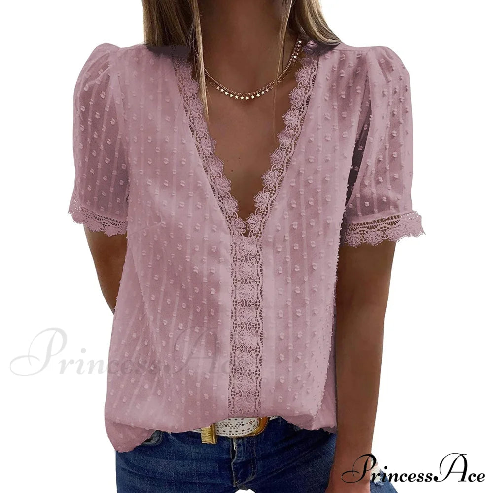 Women's Sexy Lace V-Neck Top Pink __stock:200 clothes refund_fee:800 tops