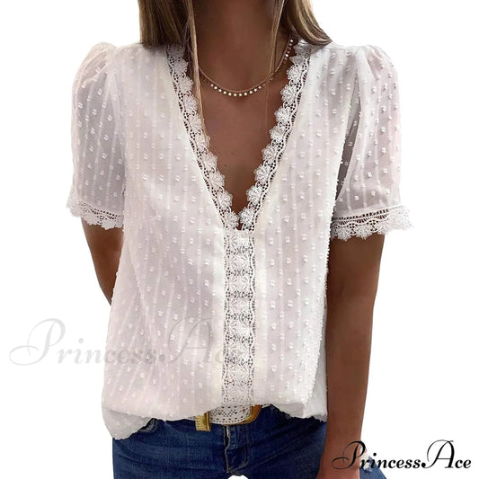 Women's Sexy Lace V-Neck Top White __stock:200 clothes refund_fee:800 tops