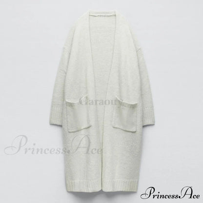 V Neck Knit Long Cardigan Coat Female Soft Sweaters