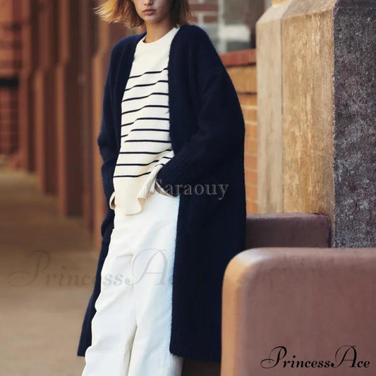 V Neck Knit Long Cardigan Coat Female Soft Sweaters