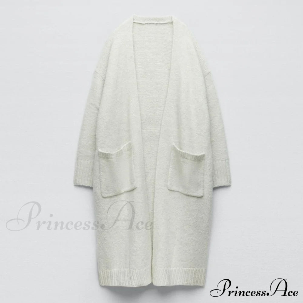 V Neck Knit Long Cardigan Coat Female Soft Sweaters Lake Green / S