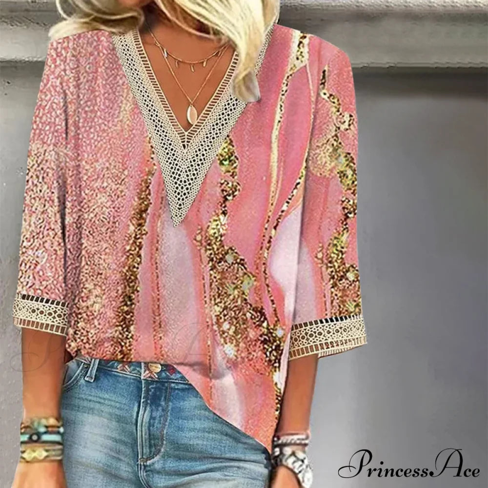 V-Neck Lace Blouse Blouses