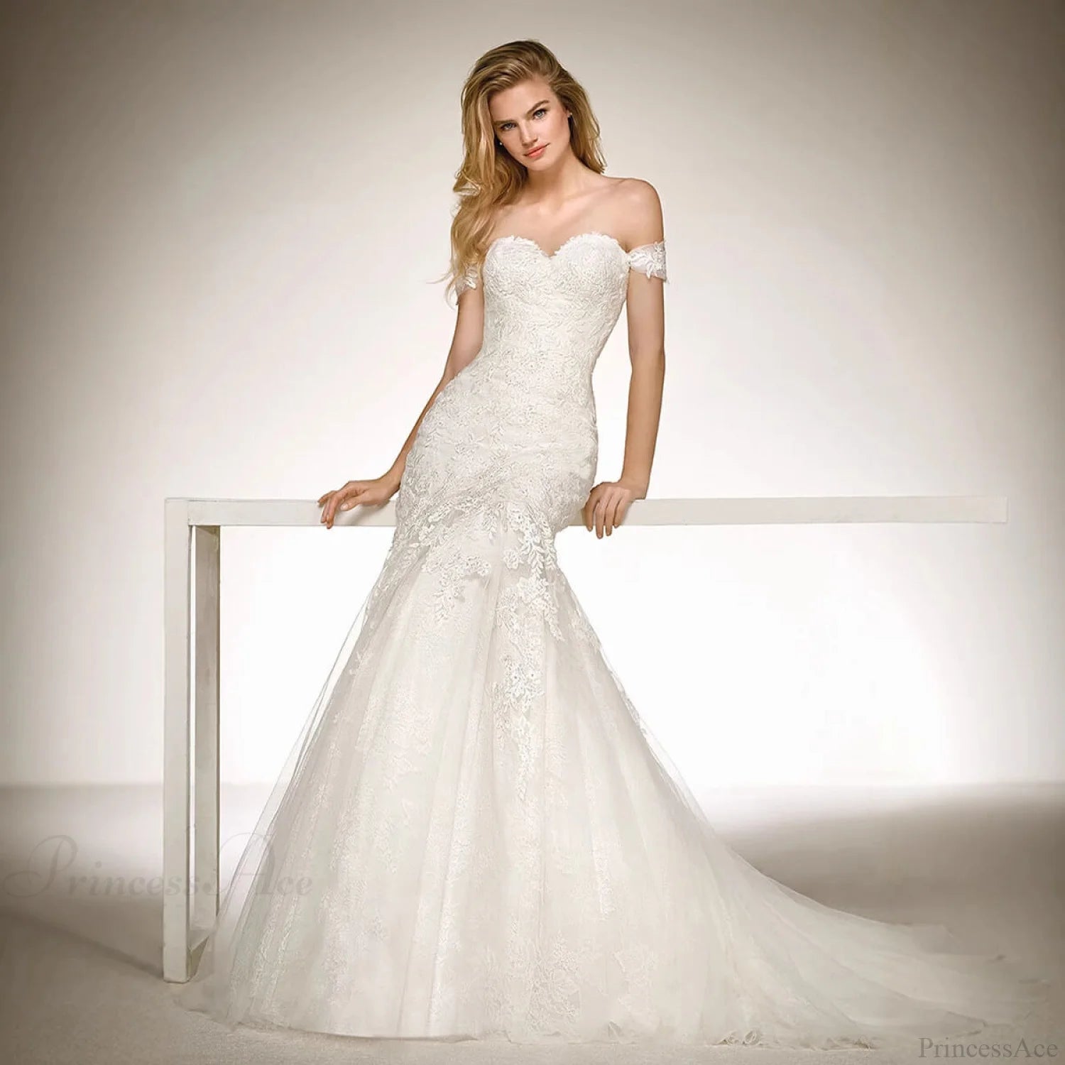 V-Neck Long Train Sheer Wedding Dress white / 2 weddingdress-250223