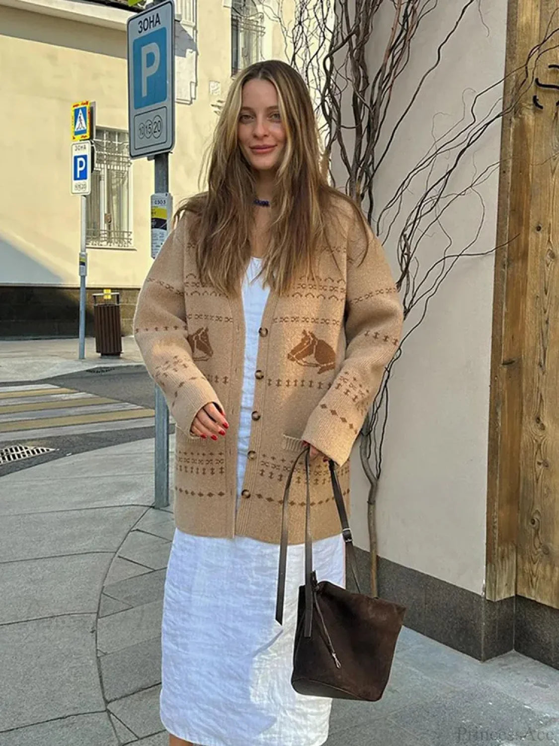 V-neck Printed Button Cardigan