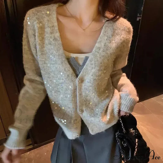 V-Neck Sequin Sparkling Cardigan Cardigan-241208