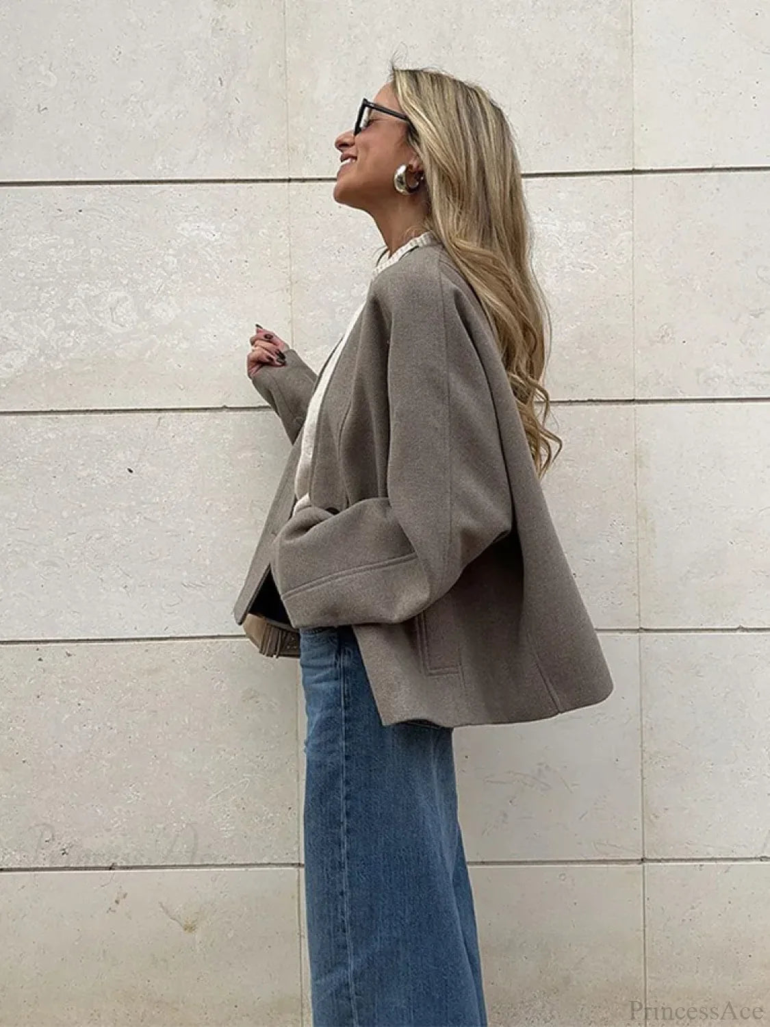 V-neck Single Breasted Wool Coat