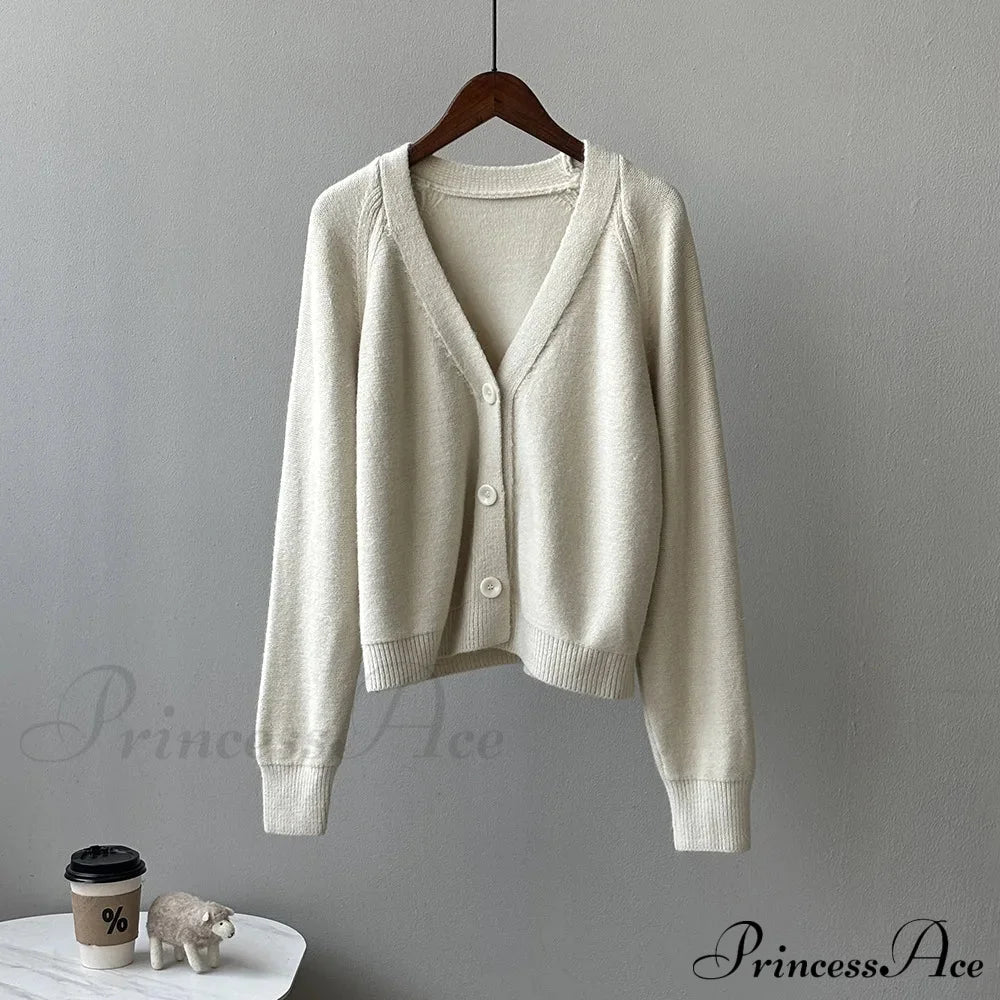 V-Neck Single Button Knitted Green Cape Clothes Autumn Women Christmas Sweater Beige / One Size