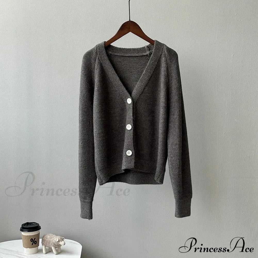 V-Neck Single Button Knitted Green Cape Clothes Autumn Women Christmas Sweater Dark Grey / One Size