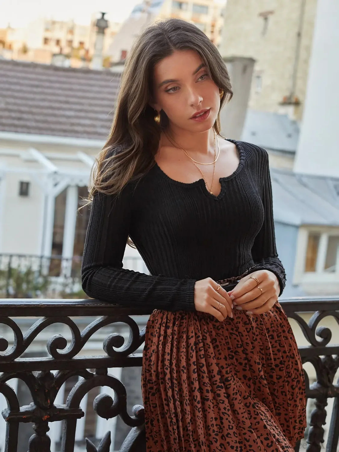 V-neck Slimming Inside Wear Pit Strip Sweater Knit Top knittop-250126