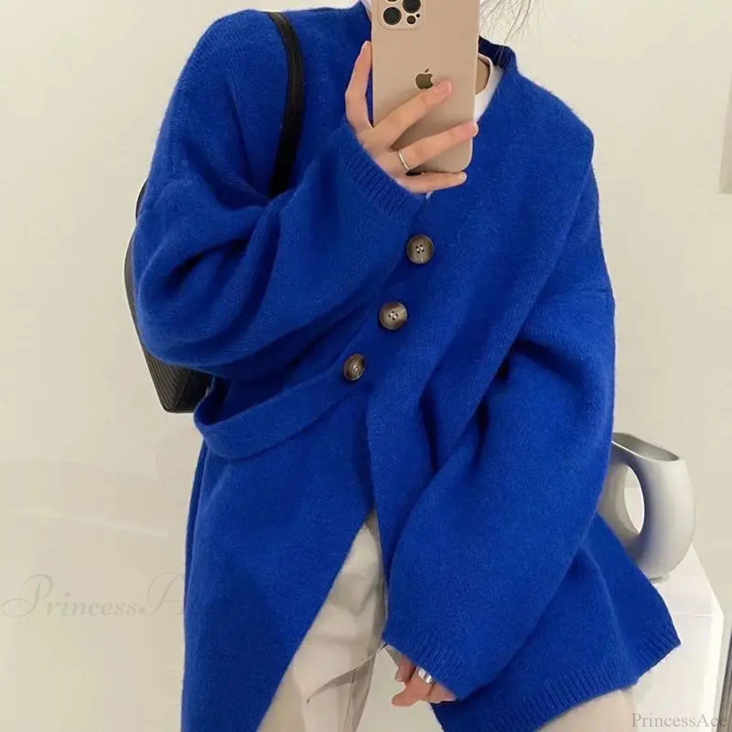 V-Neck Solid Simplicity Office Lady Autumn Knit Cardigan Blue / S cardiagn-250126