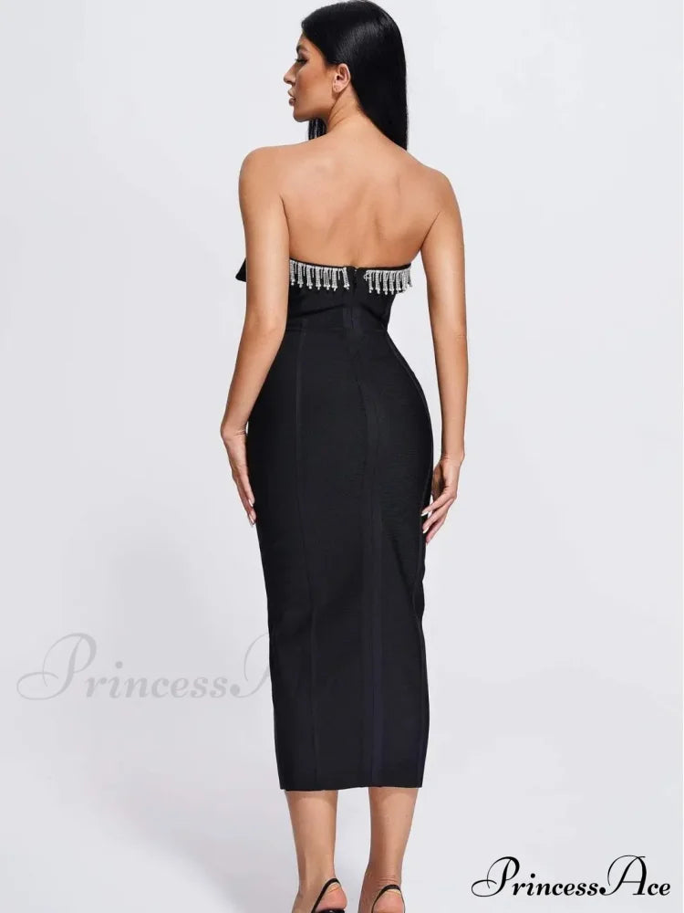 V-Neck Strapless Black Party Dress Partydress-241208