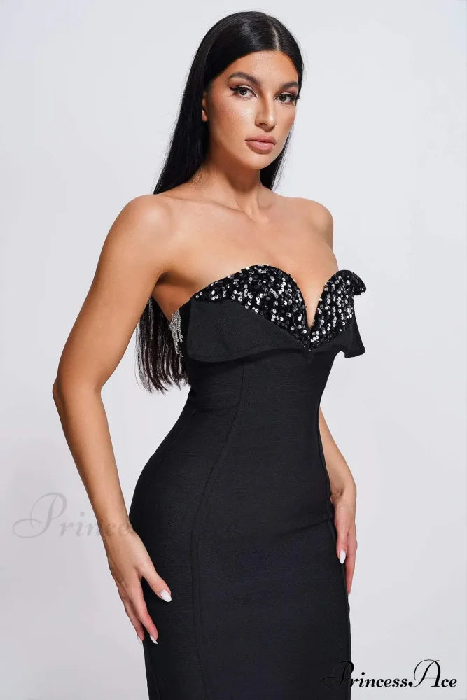 V-Neck Strapless Black Party Dress Partydress-241208