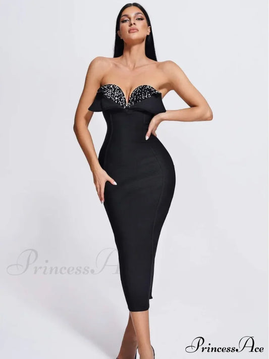 V-Neck Strapless Black Party Dress / S Partydress-241208