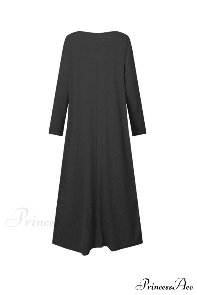 V Neck Sweatshirt Dress With Slit Hem Black / 4Xl Midi Dresses